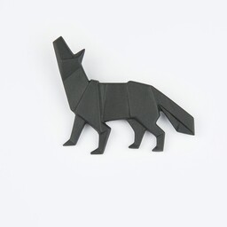 Pakamera Broszka Porcelanowa Origami Wilk Czarna