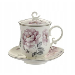 Kubek z zaparzaczem porcelanowy pokrywka spodek sitko 380ml