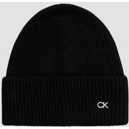 CALVIN KLEIN Czarna wełniana damska czapka z domieszką