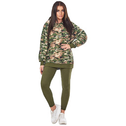 Komplet 3-częściowy moro bluza, top i legginsy khaki