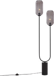 Lampa podłogowa art deco czarna z przydymionym szkłem