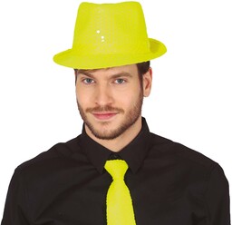 FIESTAS GUIRCA Czapka Gangster Cekiny Żółty Neon