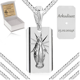 Srebrny Łańcuszek Pancerka Cudowny Medalik Matka Boska Grawer