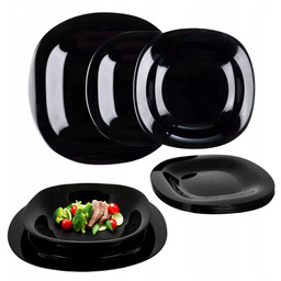 Serwis Obiadowy Talerze Komplet Zestaw 18EL Kwadratowe Czarne