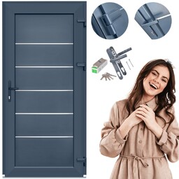 Drzwi Zewnętrzne Wejściowe PCV Pełne Antracyt INOX 100X210