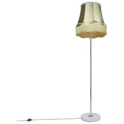 Lampa podłogowa retro mosiężna z abażurem babcinym zielona