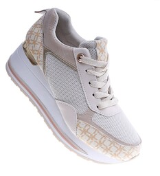 Beżowe trampki sneakersy na niskim koturnie
