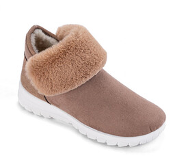 Decodoma Damskie botki do kostki z futerkiem beżowe