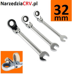 Klucz płasko-oczkowy z grzechotką i przegubem, łamany 32mm