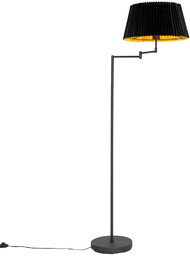 QAZQA Czarna lampa stojąca z czarnym plisowanym kloszem