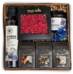 Kosz prezentowy elegancki prezent zestaw herbat syrop konfitura