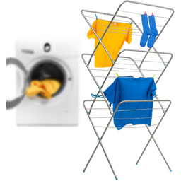 Stalowa, składana suszarka stojąca na pranie, srebrna 58