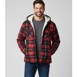 Ciepła polarowa koszula męska w kratę z kapturem