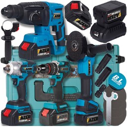 Zestaw Narzędzi Akumulatorowych 21V 4w1 Wkrętarka Młotek Szlifierka