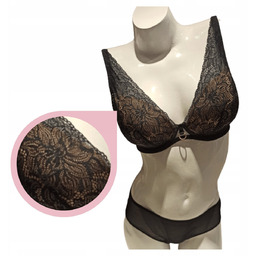 Lemax Aria Plunge biustonosz usztywniany koronkowy stanik czarny