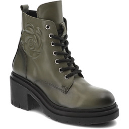 Artiker Zielone Botki Stylowe Obuwie Damskie Z Różą