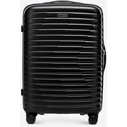Średnia walizka z polikarbonu w poziome żebrowanie czarna