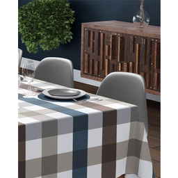 Detexpol Obrus dekoracyjny 140x280 beżowy granatowy biały krata