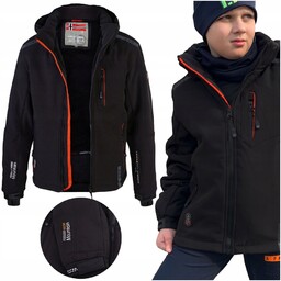 Kurtka zimowa Chłopięca 164 Softshsell czarno pomarańczowa Ciepła