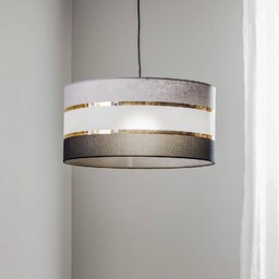 HELAM Lampa żyrandol tekstylny Helen szaro-czarno-złoty Ø 40