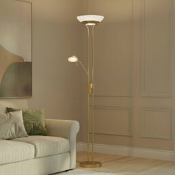 Lampa stojąca LED Yveta Lindby, możliwość ściemniania, mosiężny