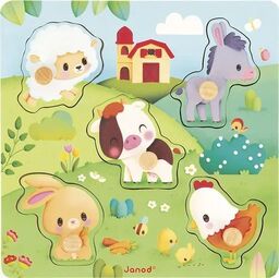 Puzzle sensoryczne drewniane Farma (6 el.) Janod