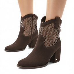 Karino Botki damskie, ze skóry naturalnej zamszowej