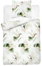 Pościel satynowa 140x200 Home Satin 126 biała zielona