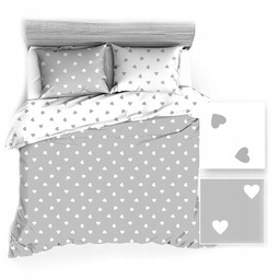 Pościel 200x200 biała szara serca serduszka