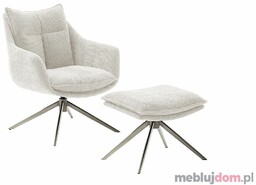 Fotel relaksacyjny PARKER z podnóżkiem Kremowy, Stal szczotkowana