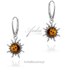 ankabizuteria.pl Kolczyki srebrne z bursztynem SŁONECZKA