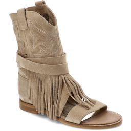 Beżowe Botki Carinii Stylowe Sandały Damskie Z Frędzlami