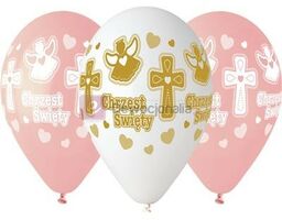 Balony dekoracyjne na Chrzest Święty, biało-różowe, 33 cm,