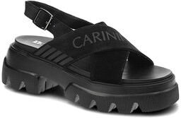 Czarne Sandały Carinii Modne Skórzane Buty Damskie