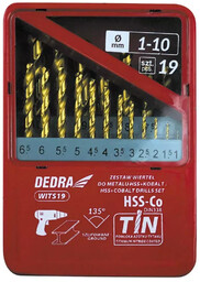 ZESTAW WIERTEŁ DO METALU, KOBALTOWYCH DEDRA WITS19 HSS+KOBALT+TIN,