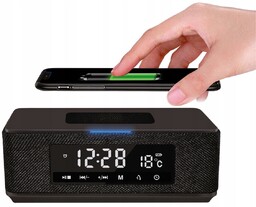 Głośnik Bluetooth Radio Ładowarka Indukcyjna Zegar