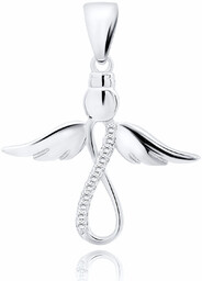 Rodowany srebrny wisiorek aniołek nieskończoność angel infinity cyrkonia