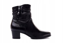 Czarne botki Caprice 25347 klocek skóra licowa eleganckie