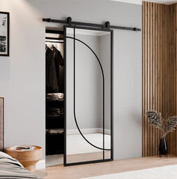Drzwi Przesuwne Szklane ŁUK 4 Lustro Aluminium System