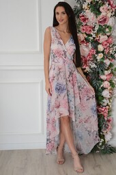 Sukienka maxi asymetryczna mix flowers pudrowa Ottavia