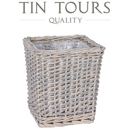 KWADRATOWY SZARY KOSZ WIKLINOWY Z FOLIĄ 21x21x23 cm