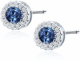 Eleganckie rodowane srebrne okrągłe kolczyki szafir cyrkonie srebro