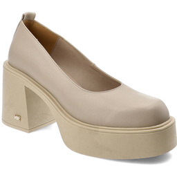 Karino Beżowe Półbuty Stylowe Obuwie Damskie Na Obcasie