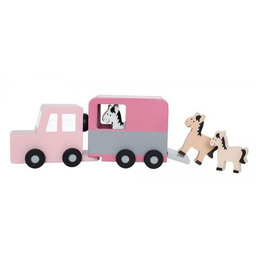 DLA DZIECI DREWNIANY SAMOCHÓD Z PRZYCZEPĄ DLA KONI