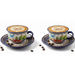 Ręcznie malowana filiżanka ceramiczna 2 szt spodek motyw