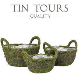 KOMPLET 3 OKRĄGŁYCH KOSZY OSŁONEK Z MCHU