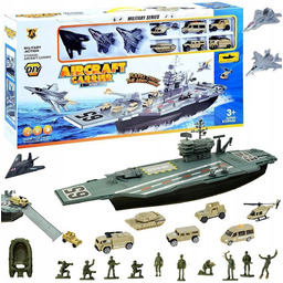 Ogromny Statek Wojskowy Lotniskowiec Samoloty Auta Zestaw