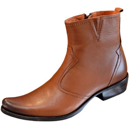 Brązowe kowbojki męskie na zamek skóra licowa patynowana