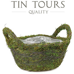 OKRĄGŁA OSŁONKA KOSZYK Z MCHU Z UCHWYTAMI 23x23x11/15