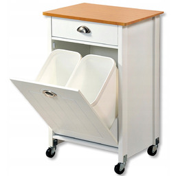 Wózek Kuchenny z koszami na śmieci Biały Półka